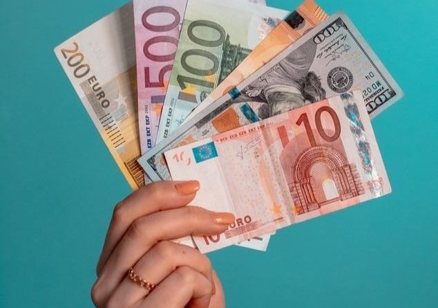 Une main de femme tenant des billets d'euros.